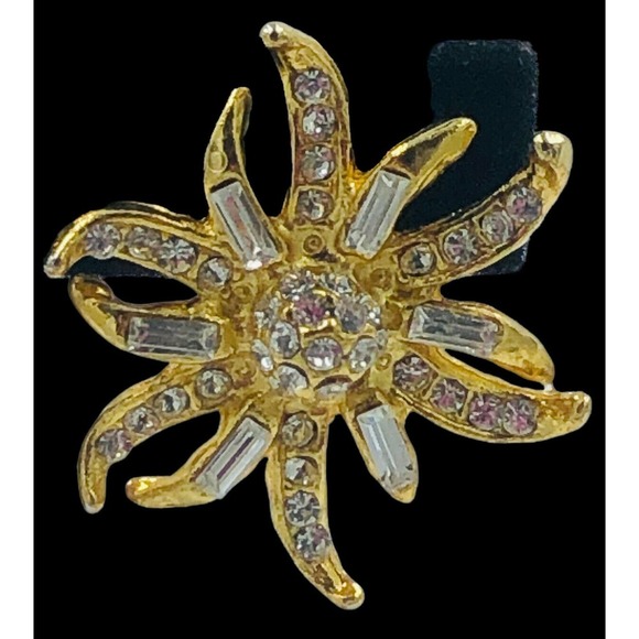 18KGP Sun Soleil Swarovski Element Austrian Crystal Rhinestone Clip On Earrings - Picture 3 of 10